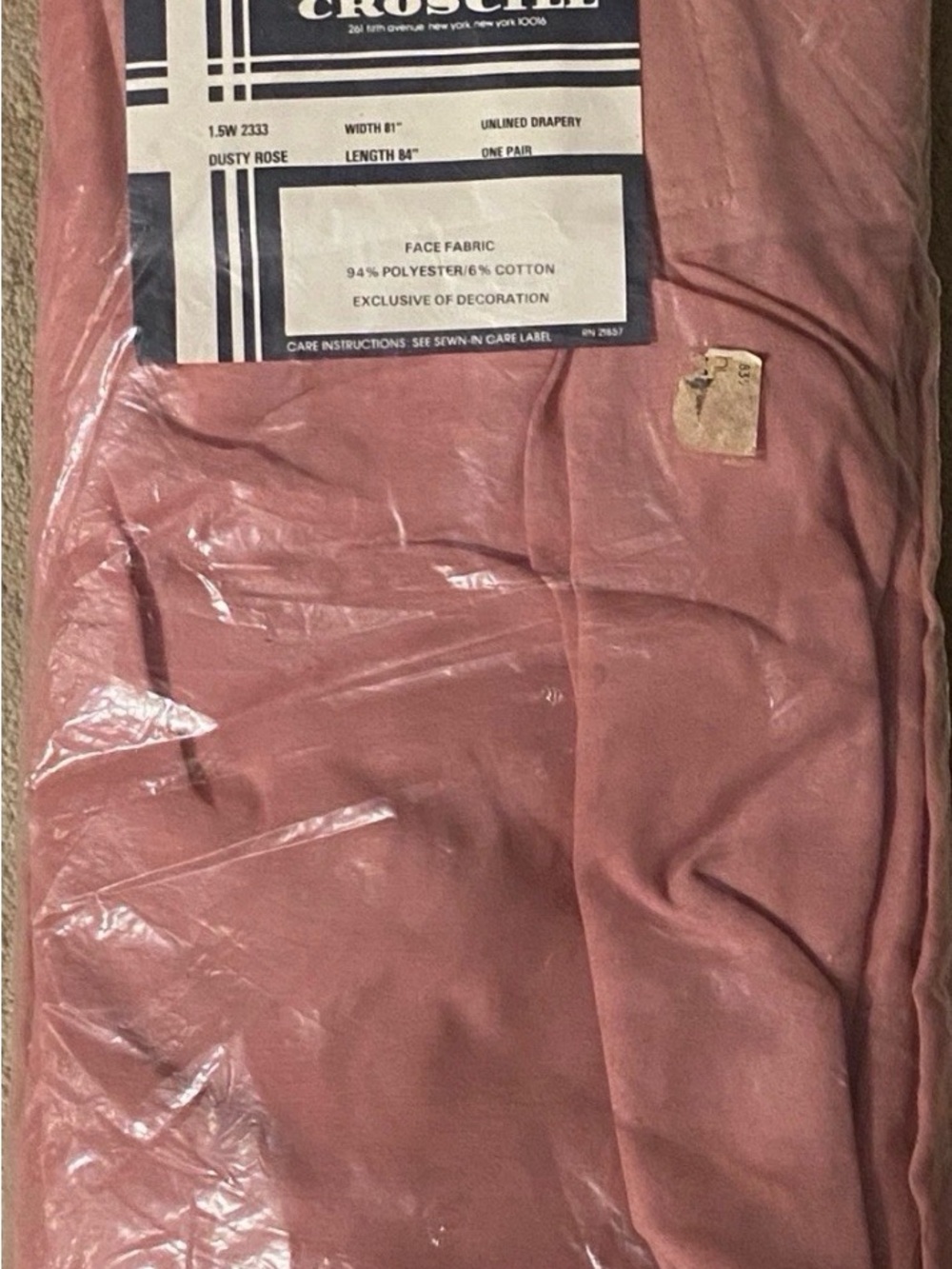 Hudson’s CROSCILL 81”x84”Dusty Rose Drapery Panel - Soft Pink Curtain Fabric